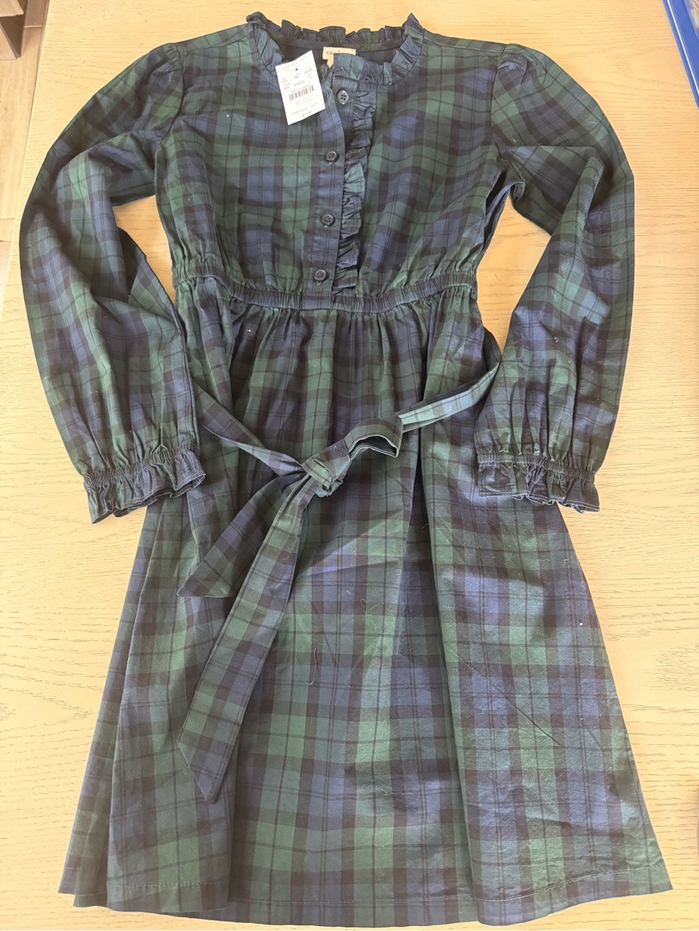NWT Crewcuts Green and Navy Plaid Long-Sleeve Dress